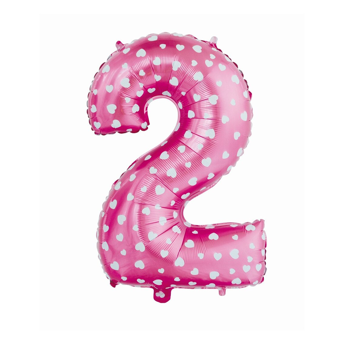Balon Folie Figurina, Cifra 2, Deco, Roz cu inimioare albe, 61cm